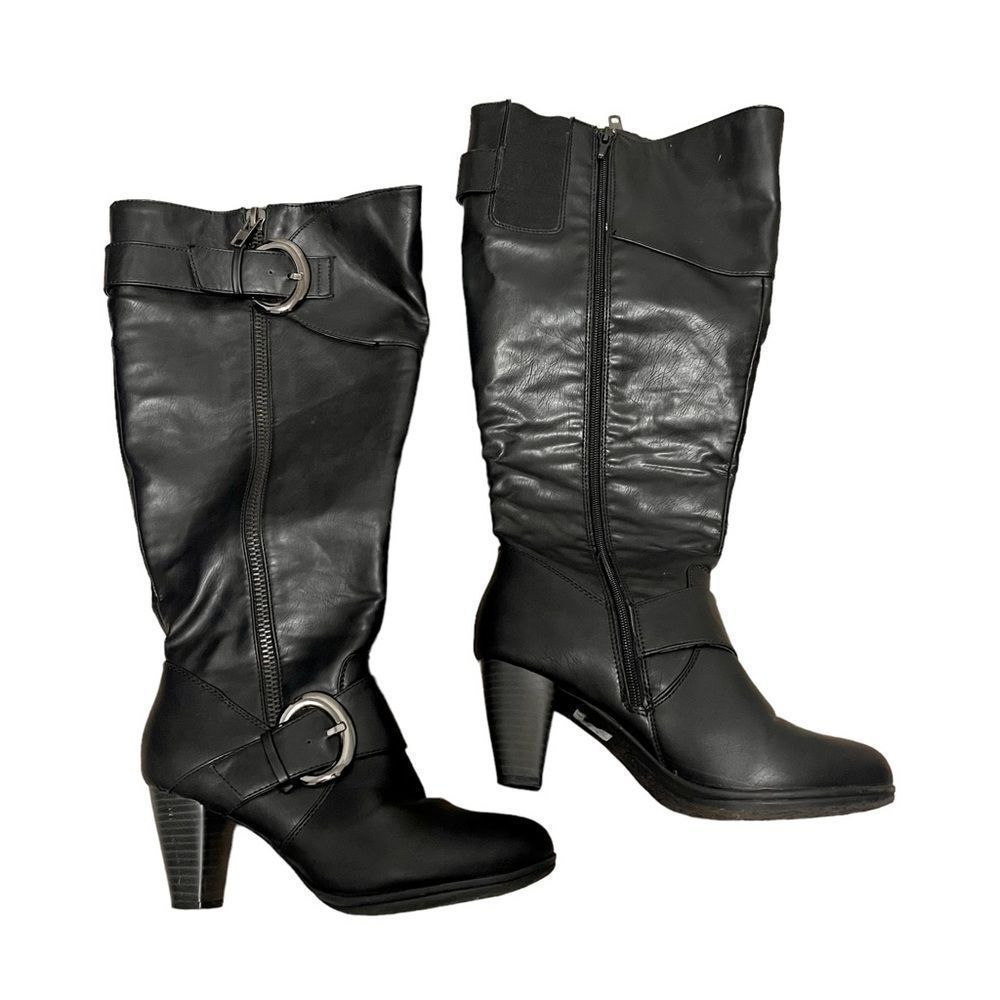 Lane Bryant Black Buckled Zip Up Heeled Boots Size 8W